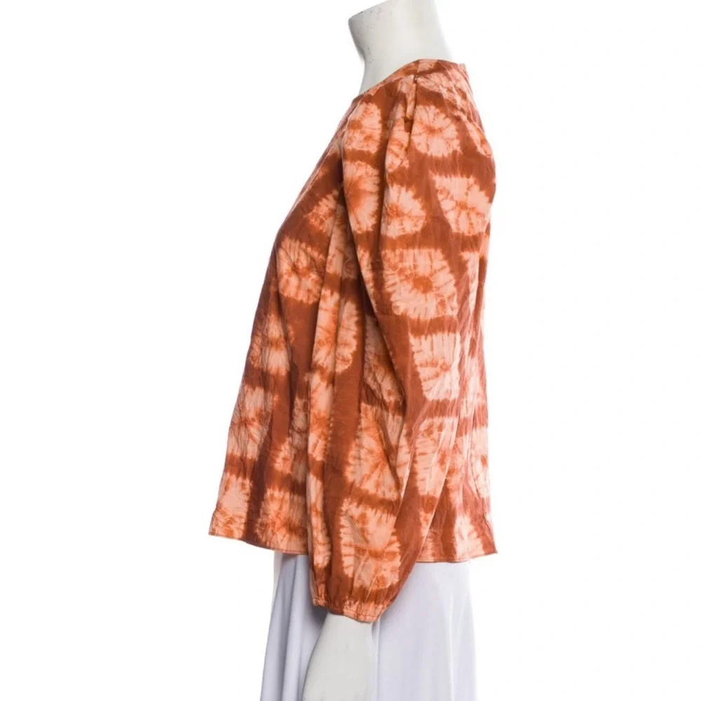 Ulla Johnson Orange Tie-Dye Puff Sleeve Top